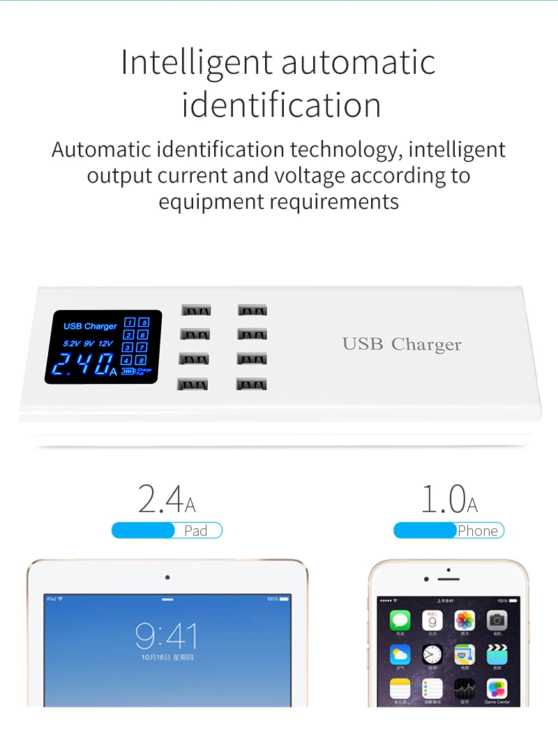 8 портов станция для зарядки с USB Led дисплей адаптер для зарядки Настольная полоса для iPhone X samsung S10 Xiaomi телефон зарядное устройство