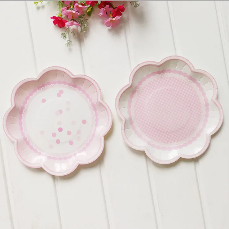 8 дюймов розовый цветок бумажные тарелки Свадебные украшения одноразовые тарелки на день рождения одноразовая посуда 8 шт./лот десертные чашки блюдо