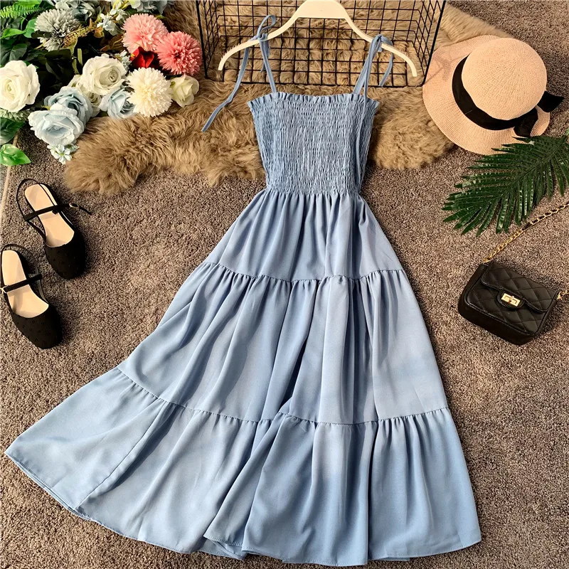 

2019 New Summer Slim A-line Spaghetti Strap Bandage Dress Women Sleeveless Sexy Midi Strapless Beach Wear Long Robe Vestidos