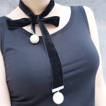 

Ingemark Temperament Necklace Black Velvet Big Imitation Pearl Pendant Long Necklace Female Exquisite Statement Jewelry