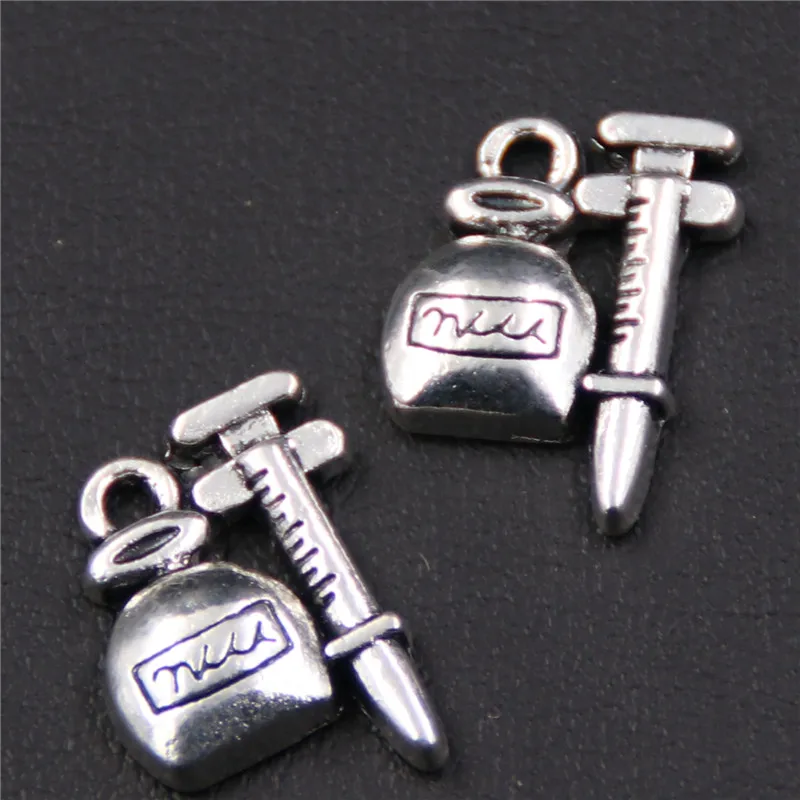 

WKOUD 20pcs Antique Sliver Syringe Charm metal Pharmacist or Medical DIY Necklace Bracelet Findings 16x10mm A409