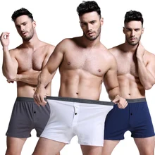 Модные мужские трусы-боксеры Cueca Masculina, однотонное нижнее белье на пуговицах, мужское нижнее белье, большие размеры, черные, синие, белые, серые боксеры