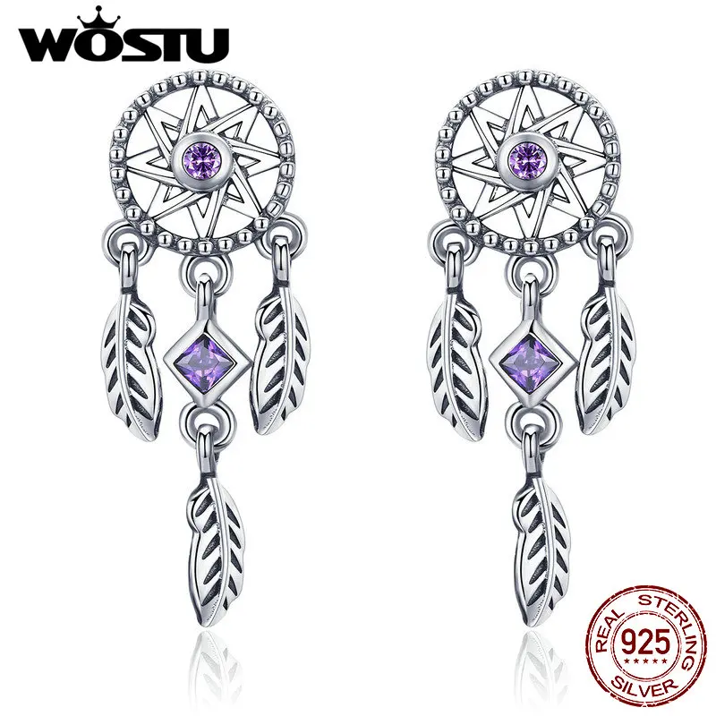 

WOSTU Earrings for Women 925 Sterling Silver Dream Catcher Stud Earrings Designer Luxury Fashion Silver Jewelry Dropship BKE502