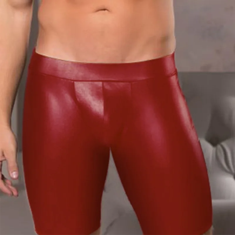 Сексуальное женское белье, мужское латексное нижнее белье из искусственной кожи, открытая промежность, Клубная одежда, большой размер латекс, трусы-боксеры, мужские трусы - Цвет: Красный