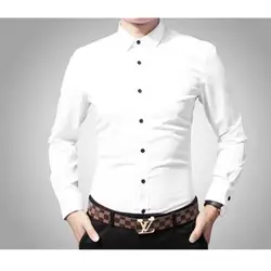 Для мужчин; рубашка с длинным рукавом отбеленный хлопок типа бизнес моды, cultivate One's morality Для мужчин рубашки белый Торжественная одежда