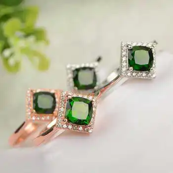 

Natural green diopside Ring Natural gemstone Ring 925 sterling silver trendy elegant Square women's girl party Office Jewelry