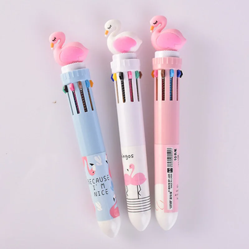

1pcs Flamingo 10Color Gel Pen Cute Stationery Cartoon Silicone Gel Pens Press The Ballpoint Pen Kawaii School Supplies Cute Pens