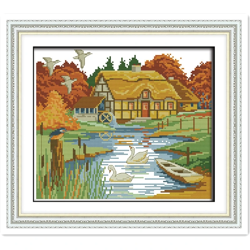 

Autumn senery 4 11CT 14CT Printed On Canvas Painting Needlework Chinese Counted Cross Stitch Pattern DMC Cross Stitch Fabric