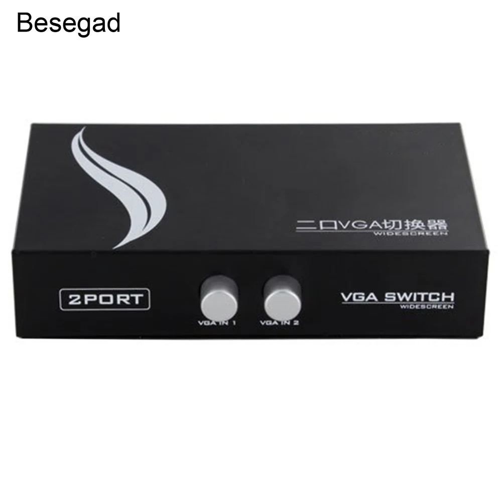 

Besegad 2 Port Splitter 2 Input 1 Output 15 Pin Female VGA Audio Switch for PC TV Monitor Video Switcher LED Display