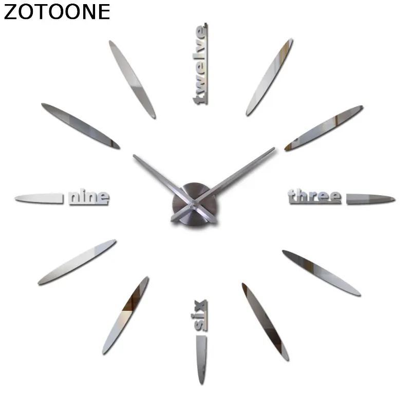 

ZOTOONE Acrylic 3d Mirror Wall Clock Modern Design DIY Vintage Self Adhesive Watch Clock Wall Sticker For Wedding Decoration D