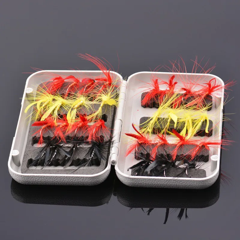 32pcs Fly Fishing Lure Flies Kit with Waterproof Box Trout Lures Dry