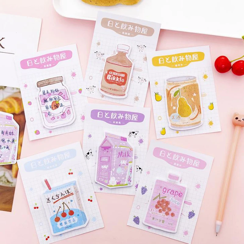 

1 Pcs Kawaii Fruit Milk Drinks Self Adhesive Paper Memo Pads Sticky Notes Bookmark School Office Supply Stationery Gifts