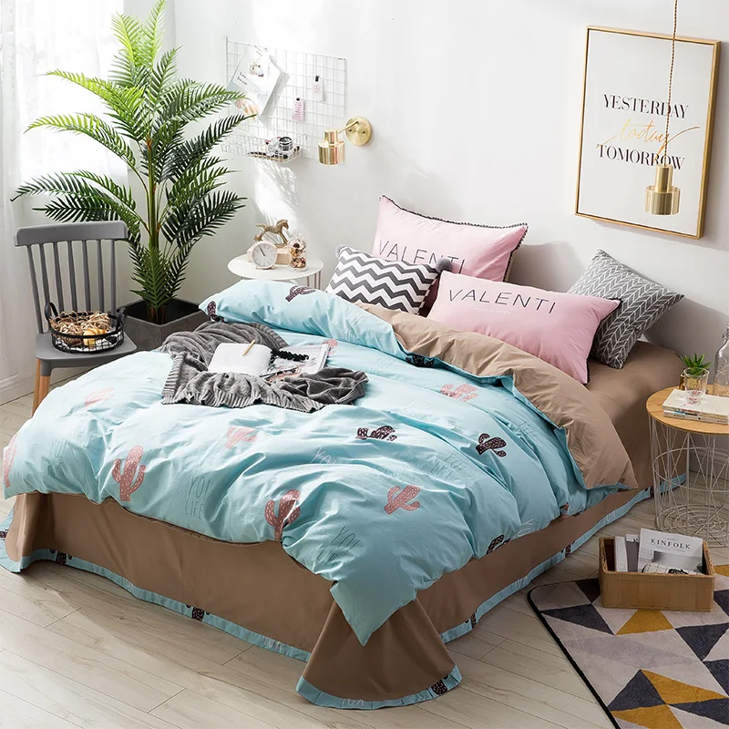 

Cute Color Fairy Tree Pattern 100% Cotten Winter Bedding Sets 4Pcs Bed Sheet Duvet Cover Set Pillowcase Without Comforter