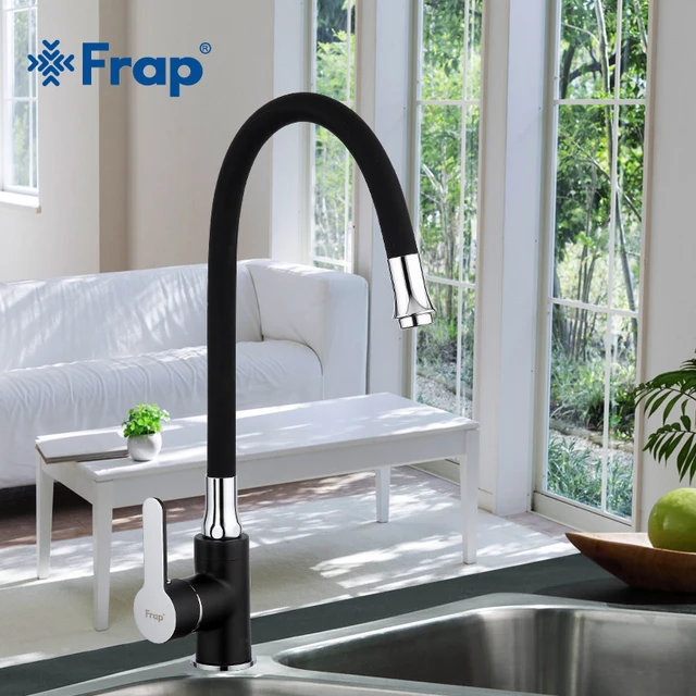 Special Offers Frap Business Style Black Silica Gel Nose Any Direction Kitchen Faucet Cold and Hot Water Mixer F4042