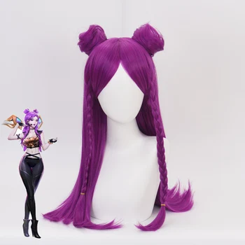 

Game Character K/DA Kaisa Cosplay Wigs 80cm Long Purple Heat Resistant Synthetic Hair Perucas Cosplay Wig + Wig Cap
