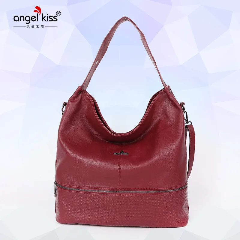 

Angel Kiss European and American Style Fan Package Two-piece Simple Wild Large Capacity Mother Pu Handbag Genuine Leather Bag