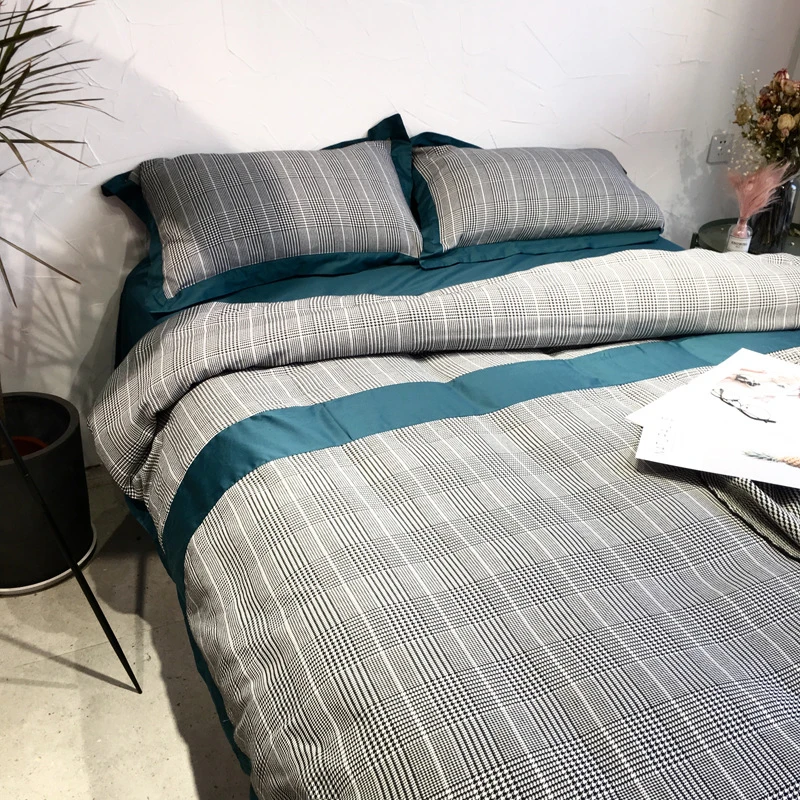 البريطانية نمط الرجال والنساء الرجعية القطن الفراش 4 قطع غطاء لحاف ملاءات المخدة رمي ديكور غرفة نوم طقم سرير