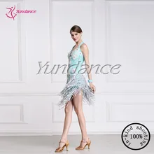 Новое дизайнерское платье для латинских танцев с бахромой L-1594