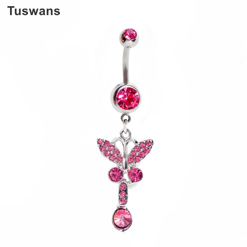 Kawaii Pink Butterfly Belly Button Rings Surgical Steel Navel Piercing