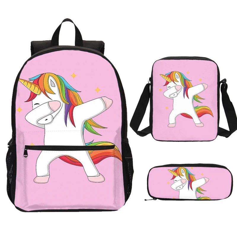 

3Pcs/Set Portfolio Middle School Bags Girls Fashion Cute Cartoon Horse Print Bookbag Teenager Children SchoolBag Casual Daypacks