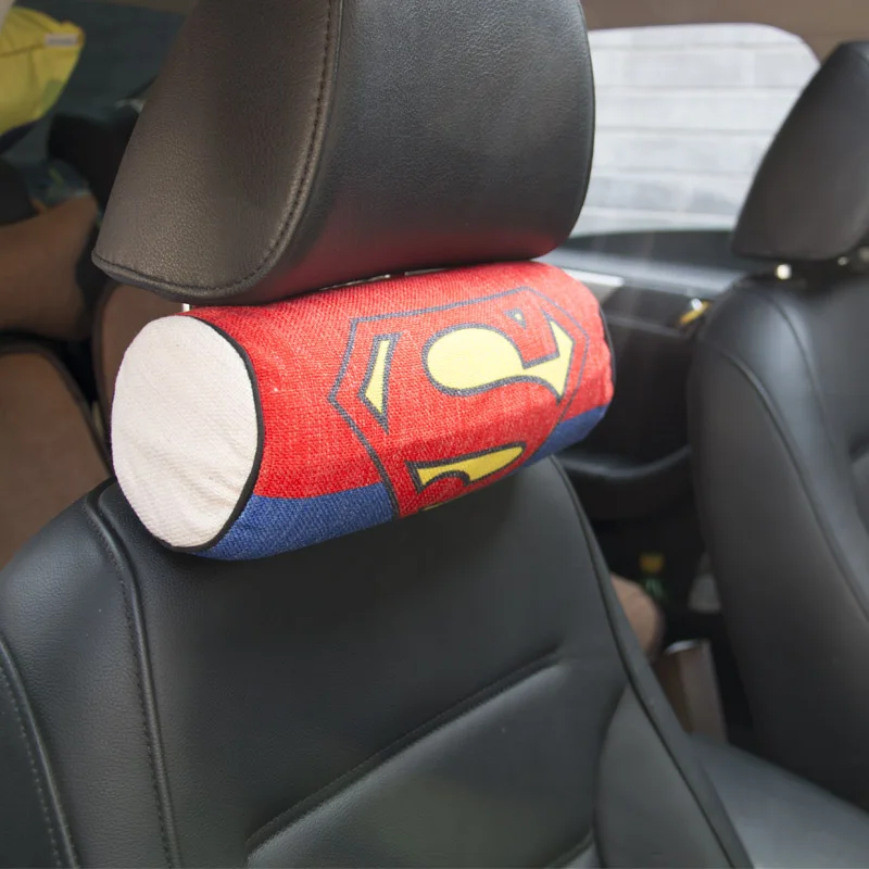Пена памяти Автомобильная подушка для шеи/хлопок и конопли мультфильм шеи авто обмотка подушка для офисного стула Подушка Поддержка pad черный - Цвет: superman