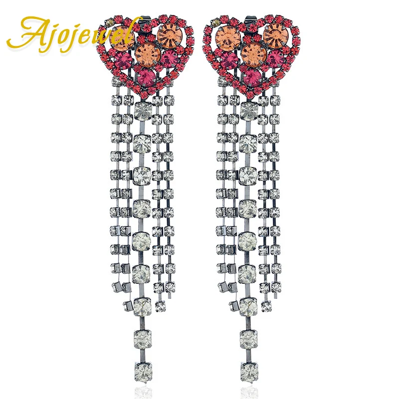 

Ajojewel Trendy Crystal Rhinestone Stud Heart Earring Long Female Party Tassel Jewelry Drop Shipping 2019 Wholesale