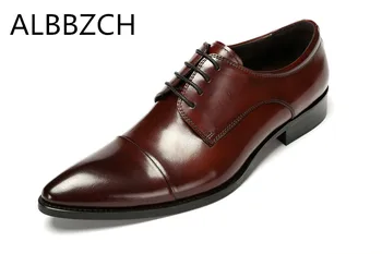 

New mens genuine leather dress shoes men pointed toe lace up wedding shoes black brown high quality office work shoes size 38 44