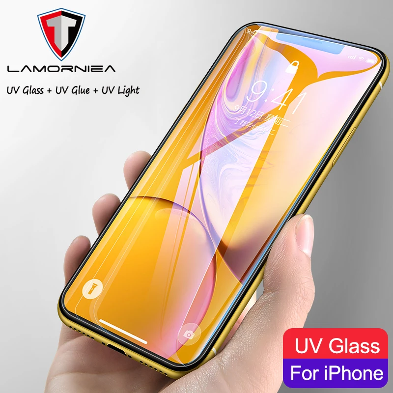 Lamorniea Ультрафиолетовый жидкий Полный Клей закаленное стекло для iPhone X XS Max XR Защита экрана для iPhone 11 Pro Max 7 8 Защита экрана