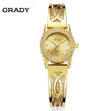 GRADY New Arrival 5ATM Waterproof Golden Case Woman Luxury Ladies Dress Women Quartz Brass Gift Wrist Watch Stainless steel case