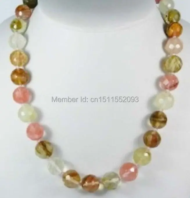 

Fashion beautiful 10mm Faceted Watermelon Tourmaline Round Beads chalcedony Necklace 18" JT503