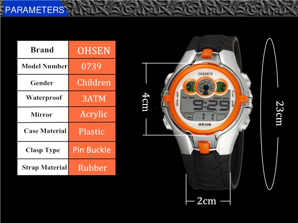 2017 OHSEN цифровые спортивные детские наручные часы для мальчиков 30 M Diver резиновый ремешок модные черные наручные спортивные часы подарок для