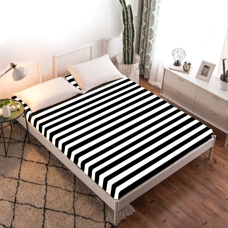 1 stück Schwarz Weiß 100% Polyester Feste Einbau Blatt Matratze Abdeckung Vier Ecken Mit Elastische Band Bett Blatt Billig