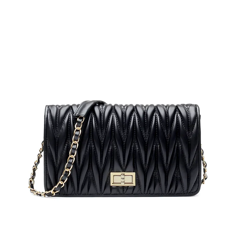 

2019 new brand fashion leather case ladies shoulder bag soft pleat high quality chain female Messenger bag