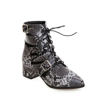 

Spring and summer new 2019 fashion snake pattern thick with heel cross strap 32-46 women's sandals