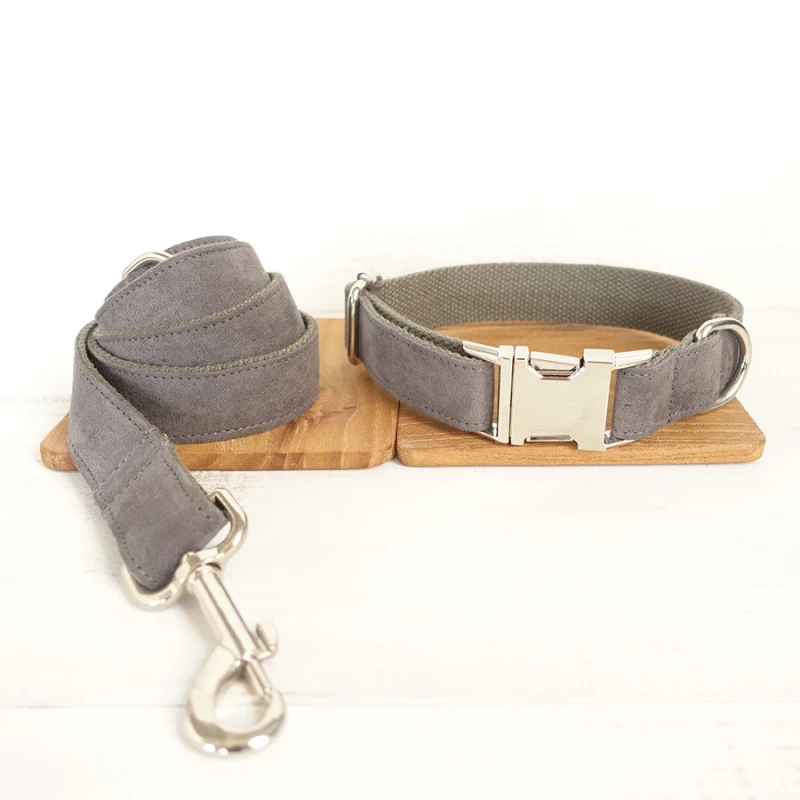 

wholesale and retail grey flannel dog collar and leash set, dog leash retractable sturdy and durable 5 Size SS025