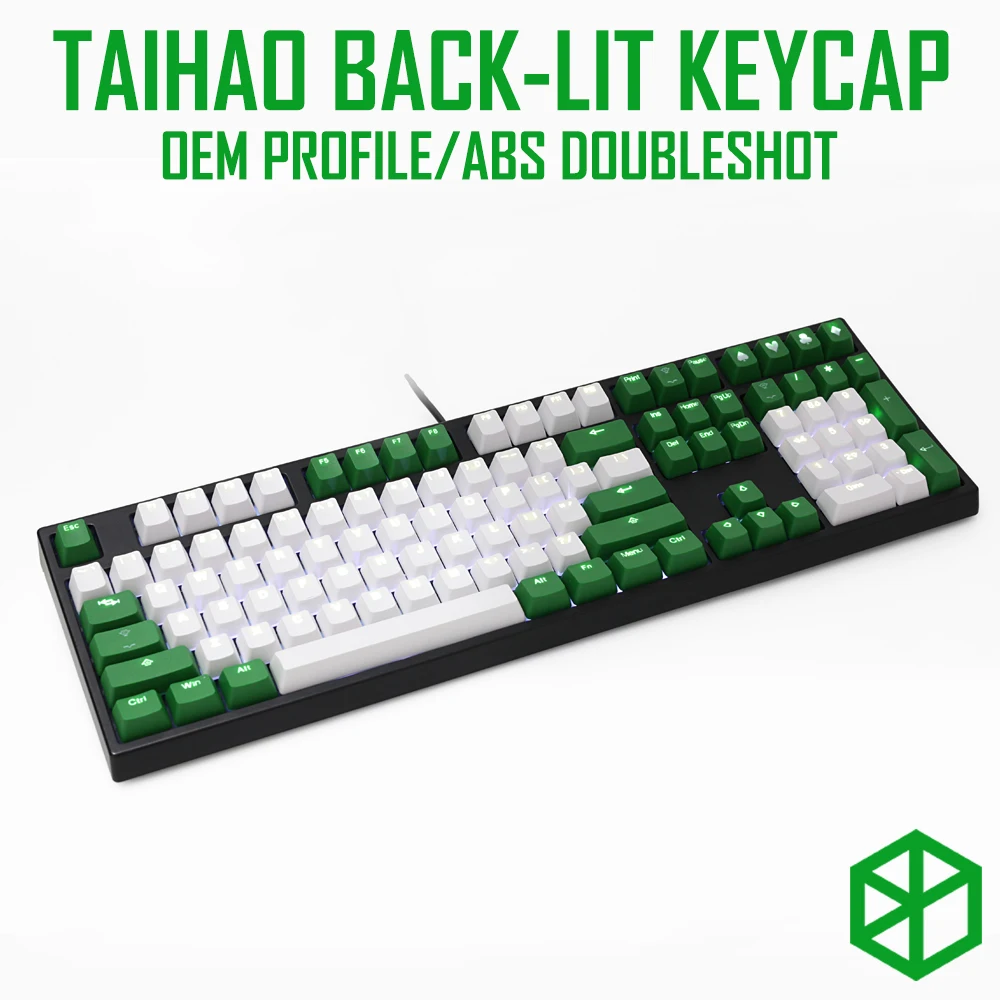 taihao abs double shot keycaps for diy gaming mechanical keyboard Backlit Caps oem profile light through green colorway 108 key
