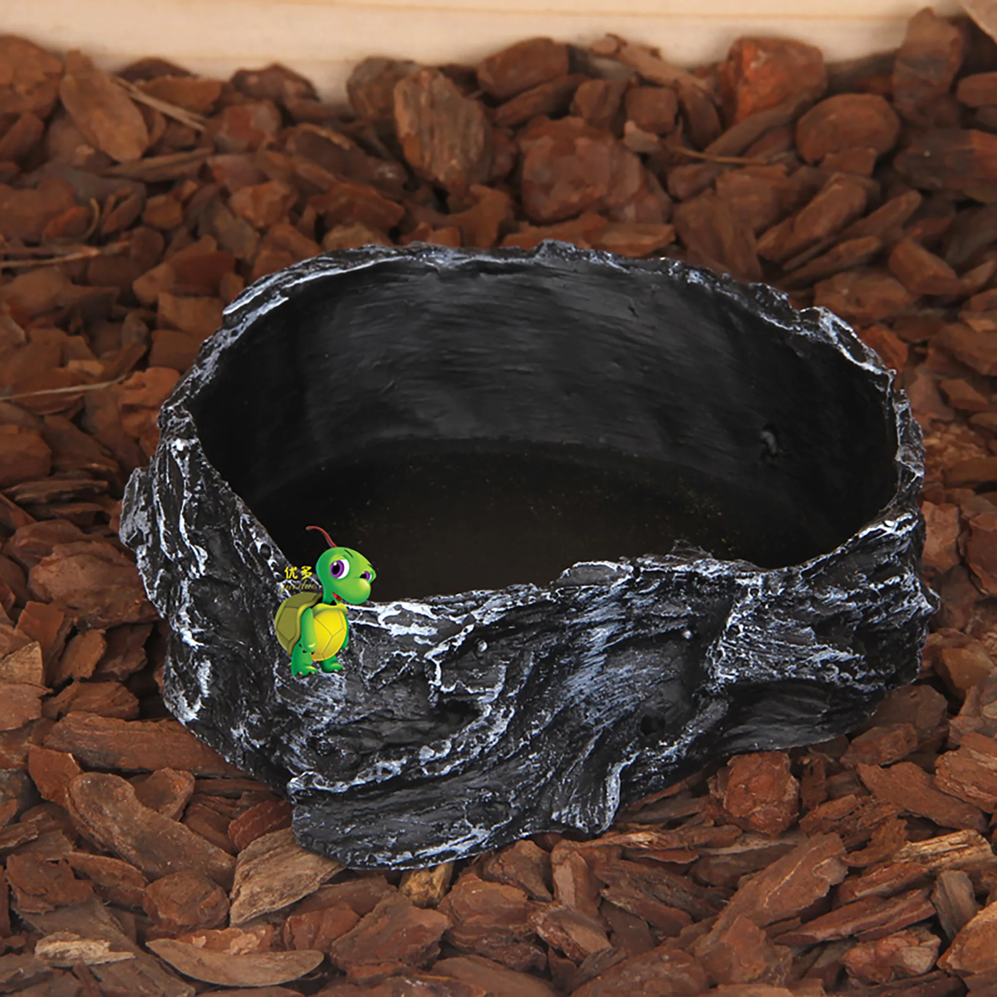 

Resin Pets Reptile Feeding Plate Bowl Water Dish Animal Lizard Tortoise Turtle Gecko Vivarium Rearing Bin Box Feeding Tray Black