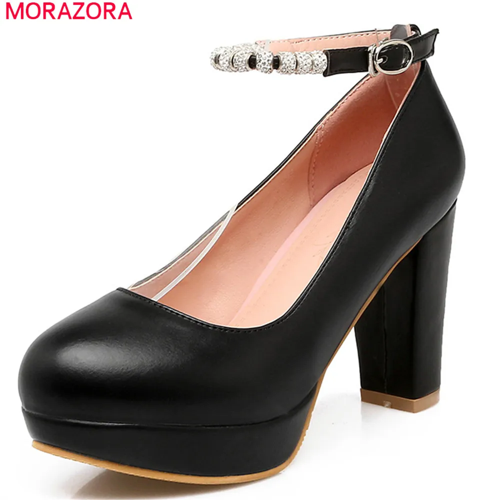

MORAZORA new arrive summer spring platform shoes with buckle round toe extreme high heels square heel women pumps