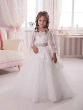 2016 Boot-ausschnitt Blume Mädchen Kleider A-Line Nette Erstkommunion Kleid Tüll Lange Mädchen Abendkleider Mit Schärpen
