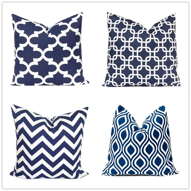 Geometric Cushion Cover Navy Blue Pillow Case Canvas Geometric Cushion Cover Navy Blue Pillow Case Canvas Pillowcase Decorative Sofa Throw Covers