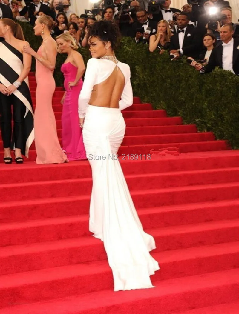 New-Rihanna-Celebrity-Dresses-White-Sexy-Two-Piece-Long-Mermaid-High-Collar-Crystals-Open-Back-Red (4)