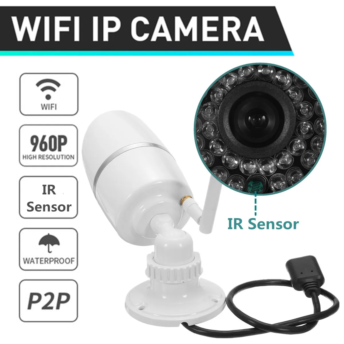

960P IP Camera Night Vision WiFi Wireless Network Security CCTV Video Webcam AU/EU/US Plug Weatherproof Monitoring Remote