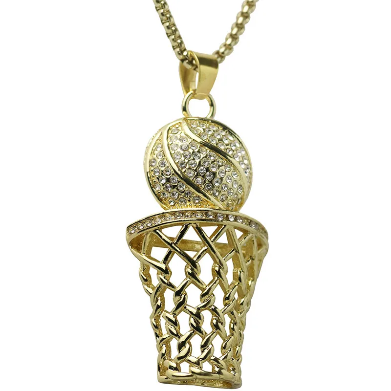 Basketball Hoop Pendant Long Chain Gold colors Men Necklace Sport