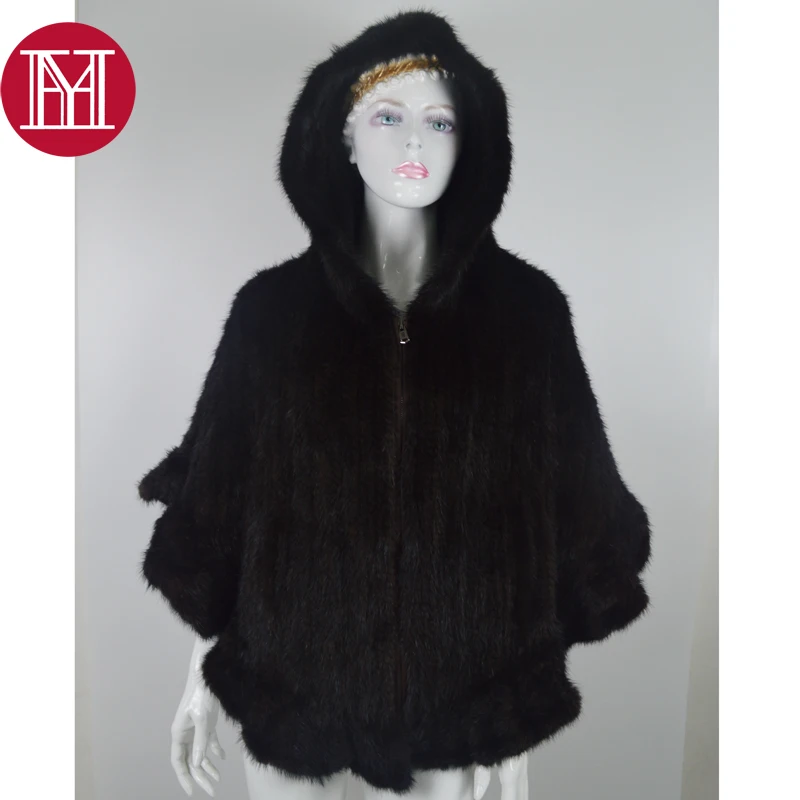 Стиль, натуральная норковая шаль, Вязаное пончо из натурального меха норки для женщин, натуральная меховая основа с капюшоном, зимняя норковая Меховая куртка