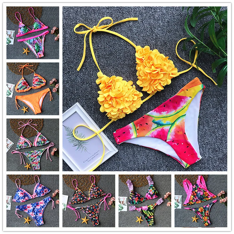2019 New Sexy Bikini Swimwear Women Push Up Swimsuit Halter Top Bikini Set Ruffle Bathing Suit Beach Wear Print Biquini 2019 New Sexy Bikini Swimwear Women Push Up Swimsuit Halter Top Bikini Set Ruffle Bathing Suit Beach Wear Print Biquini