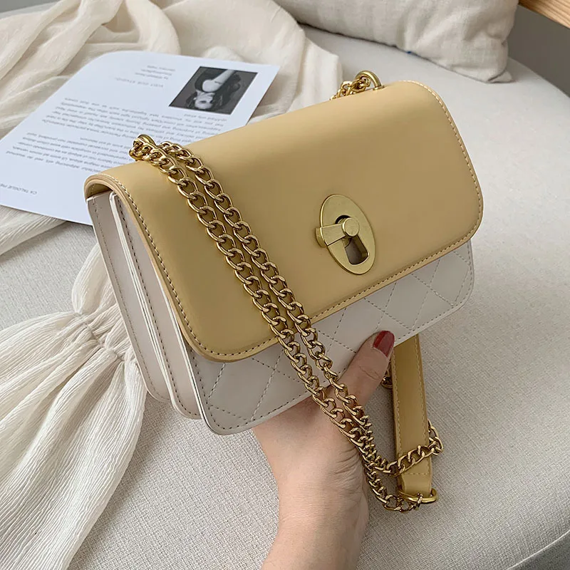 

Chain PU Leather Crossbody Bags For Women 2019 Quilted Messenger Shoulder Bag Ladies Handbags Contrast Color Travel Bag