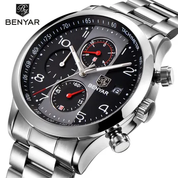 

2020 BENYAR Black Quartz Watch Top Brand Luxury Men Watch Fashion Man Business Quartz Stainless Steel watches Relogio Masculino