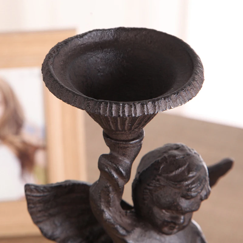 European Accents Antique Rust Shabby Chic Vintage Style Angel Design Tabletop Cast Iron Pillar Candle Holder Pair European Accents Antique Rust Shabby Chic Vintage Style Angel Design Tabletop Cast Iron Pillar Candle Holder Pair
