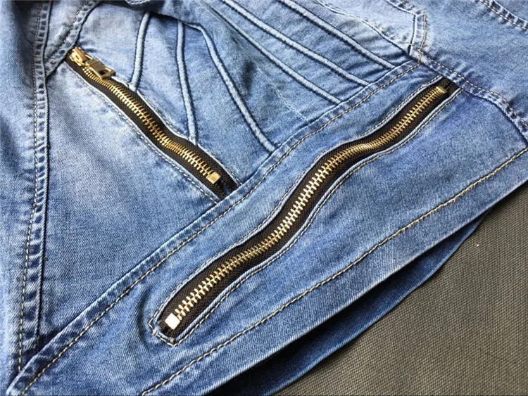 2018 Europe and the United States popular women's baseball jacket stretch denim jacket and more zipper motorcycle models have wild large size (15)
