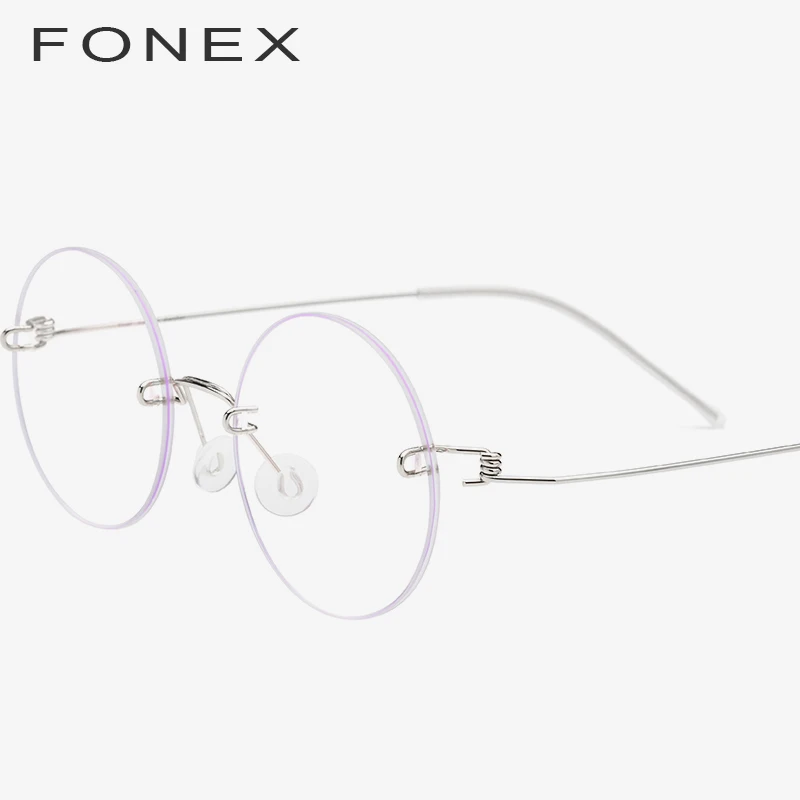 

FONEX Screwless Eyewear Prescription Eyeglasses Women 2019 Rimless Round Myopia Optical Korean Titanium Alloy Glasses Frame Men